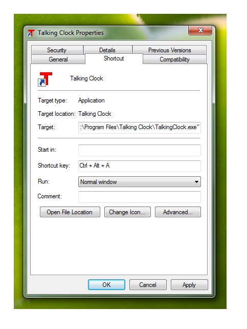 Talking Clock Shortcut assigned Keyboard Shortcut